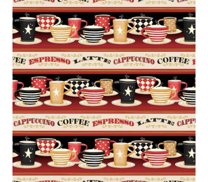 Coffee Always Novelty Cups and Coffee Types Repeating Stripe