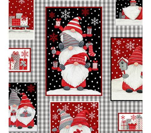 Jolly Gnomes Patchwork Cuddle in Scarlet and Gray.