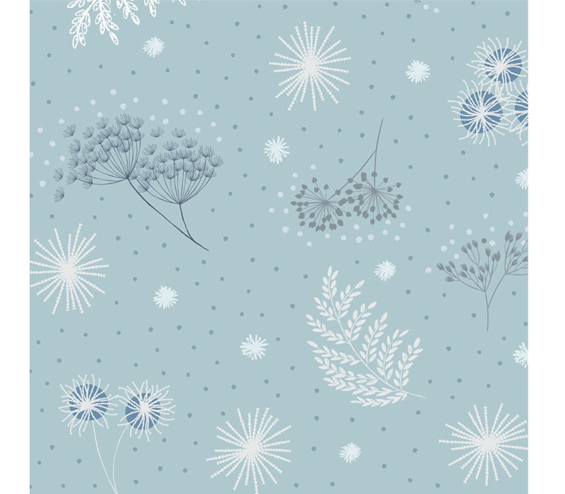 Winter Garden Frosted Garden on Blue with pearl metallic highlights