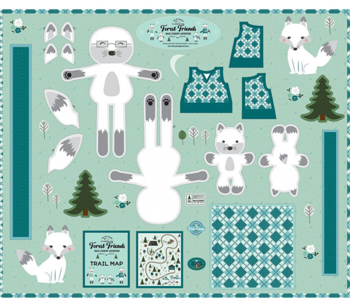 Forest Friends Todd the Arctic Fox Toy Sewing Panel 36-inch by 43.5-inch