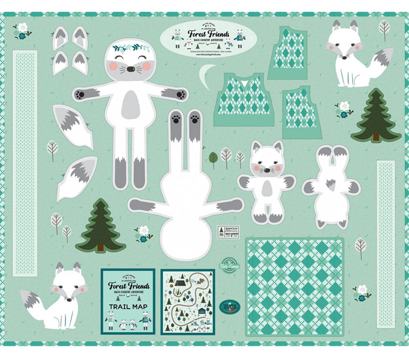 Forest Friends Vixen Arctic Fox Toy Sewing Panel 36-inch by 43.5-inch