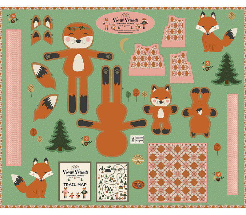 Forest Friends Vixen Woodland Fox Toy Sewing Panel 36-inch by 43.5-inch