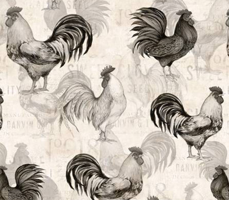 Proud Rooster Rooster Toile Allover Black on Ivory