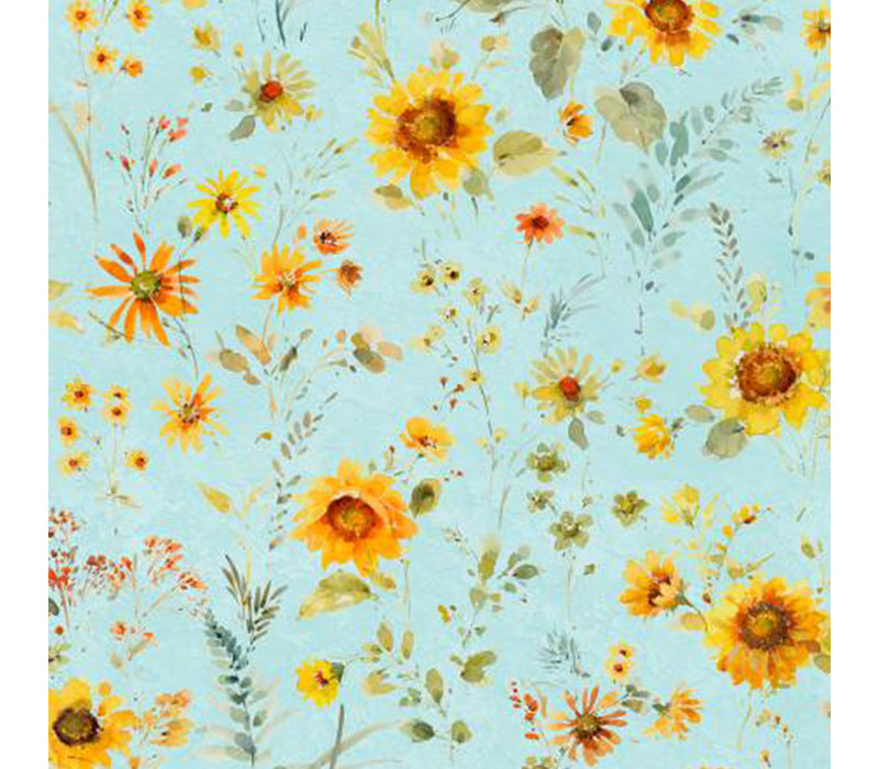 Sunflower Sweet Sunflowers Allover in Light Teal