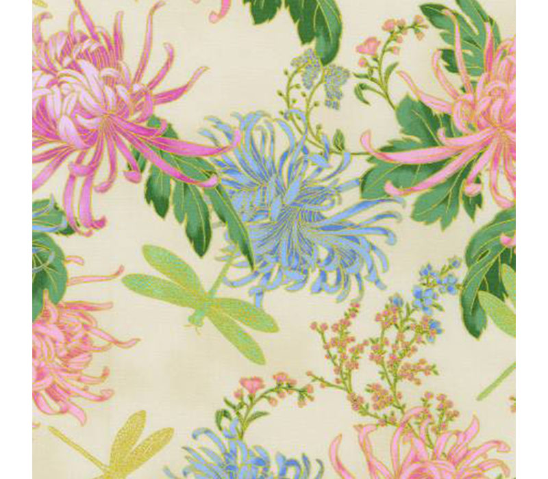 Aurelia Large Floral on Natural with Gold Metallic Highlights