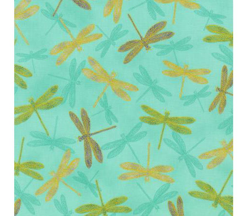 Aurelia Large Dragonfly on Mint with Gold Metallic Highlights