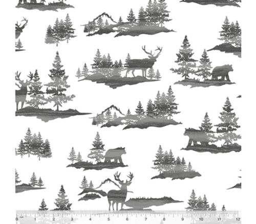 Fletcher Flannel Forest Scape Grey on White