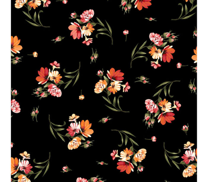 Harvest Rose Flannel Floral Toss on Jet Black