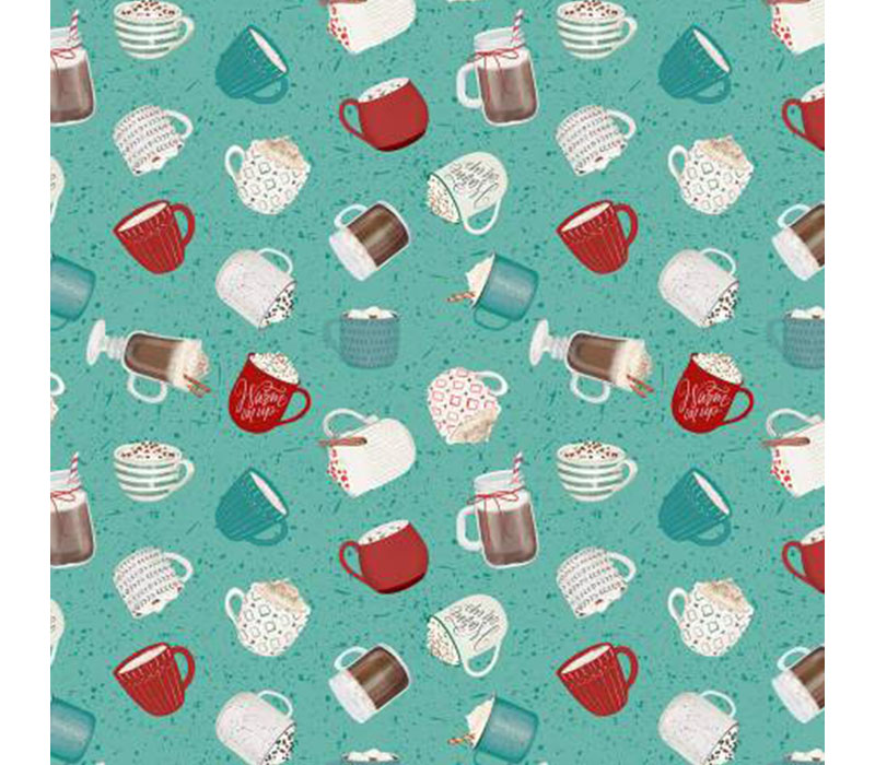 Cocoa Sweet Mugs Tossed on Teal