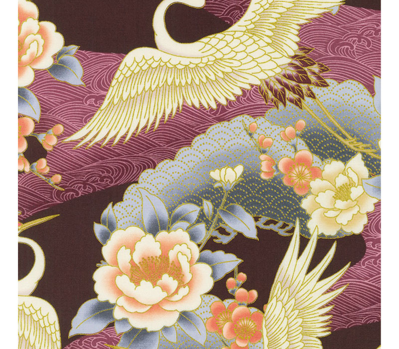 Imperial Collection: Honoka Cranes on Plum with Gold Metallic Highlights