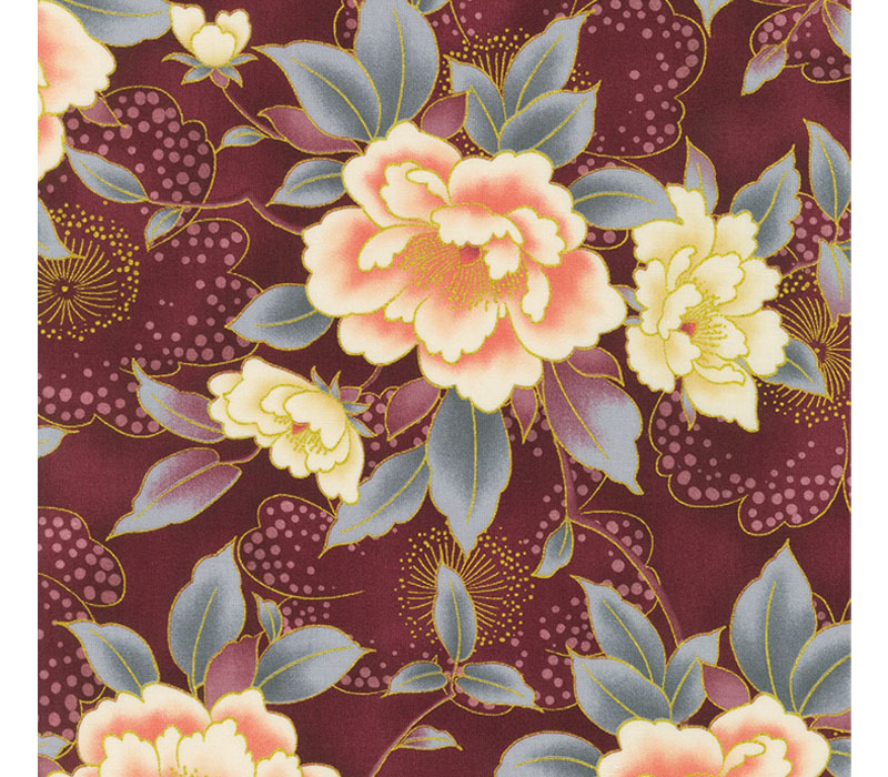 Imperial Collection: Honoka Large Floral on Plum with Gold Metallic Highlights