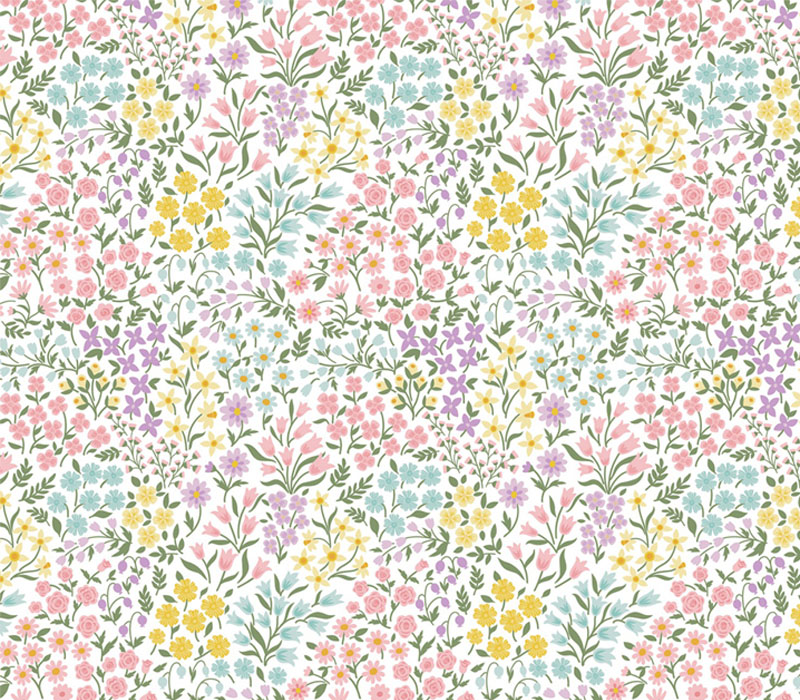 Bunny Trail Spring Floral on White