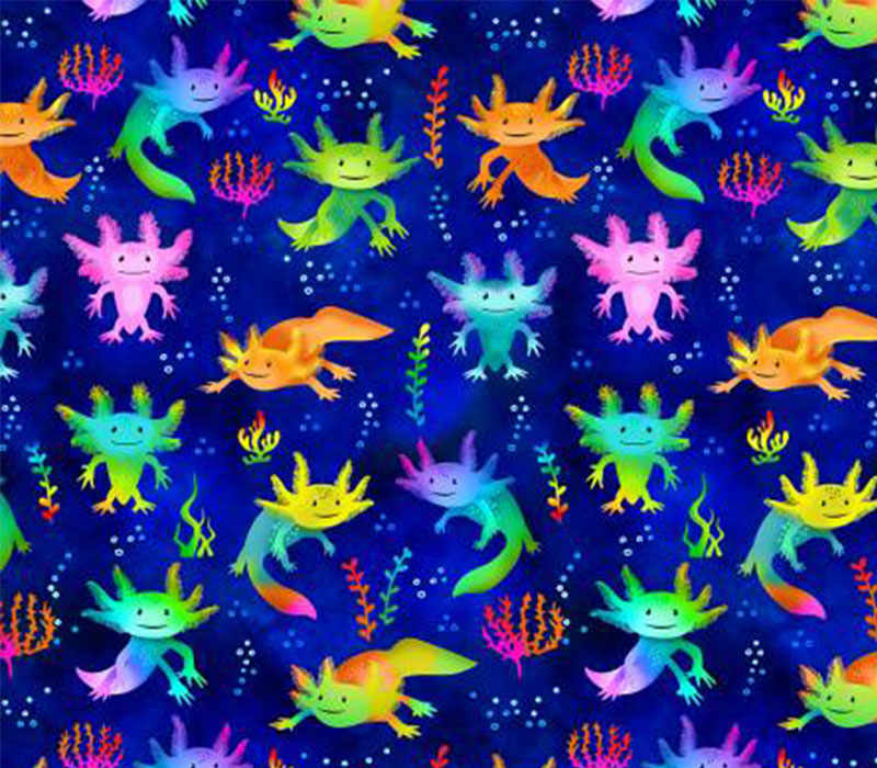 Cute Axolotl Salamander Multicolor on Royal Blue