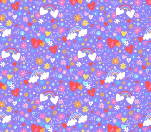 Playtime Flannel Hearts and Rainbows on Violet