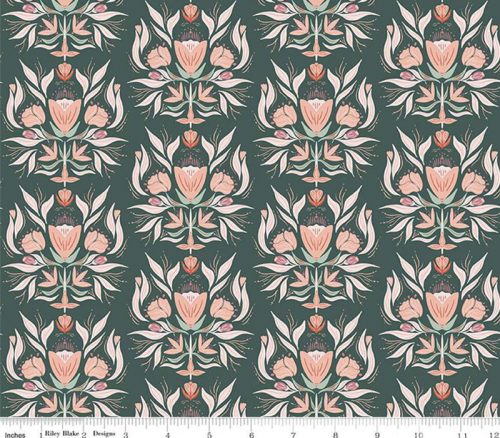 Garden Dreams Floral Damask on Evergreen