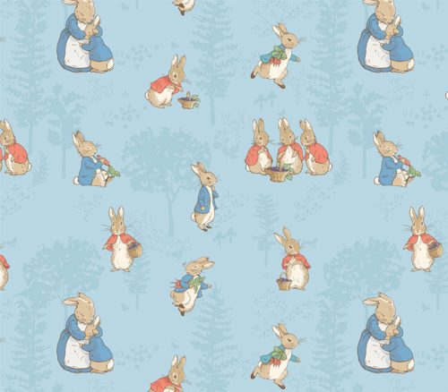 Peter Rabbit Flannel Scenic on Blue