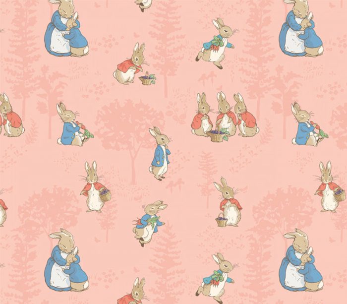 Peter Rabbit Flannel Scenic on Coral