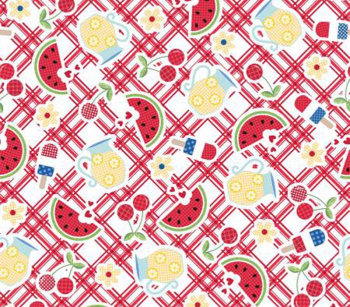 Fabric - Kimberbell Red White and Bloom Picnic Plaid Red