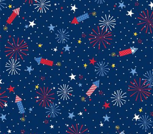 Fabric - Kimberbell Red White and Bloom Fireworks Allover on Navy