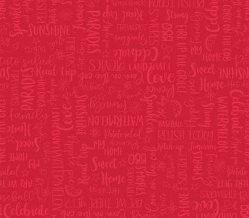 Fabric - Kimberbell Red White and Bloom Wordy Tonal Red