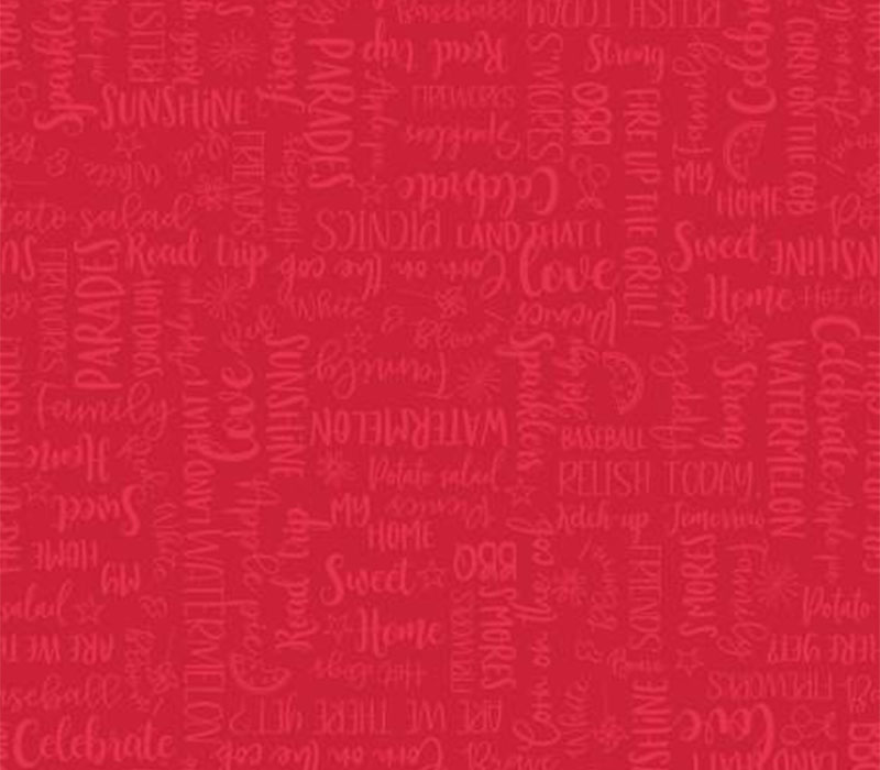 Fabric - Kimberbell Red White and Bloom Wordy Tonal Red