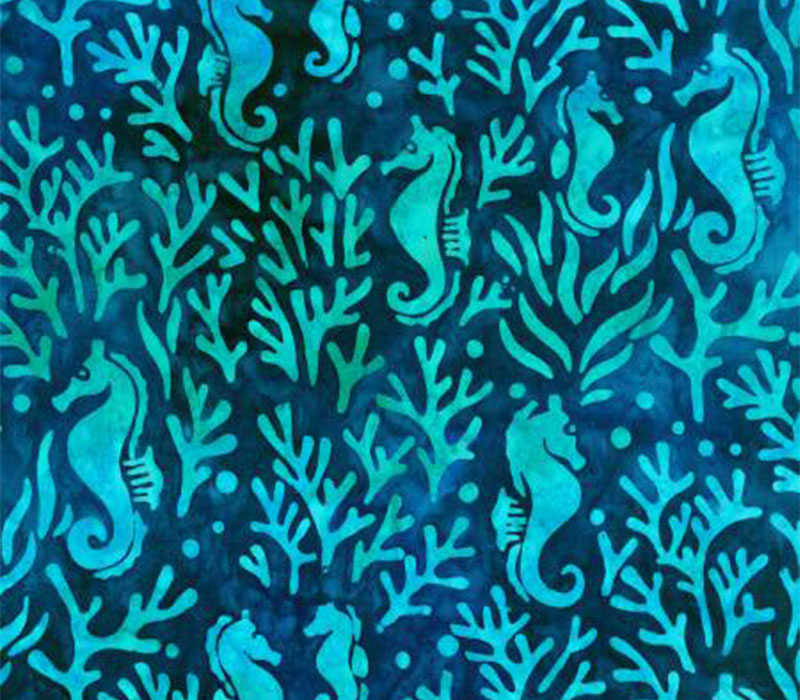 Fabric - Tropical Batiks Seahorses in Ocean Blue