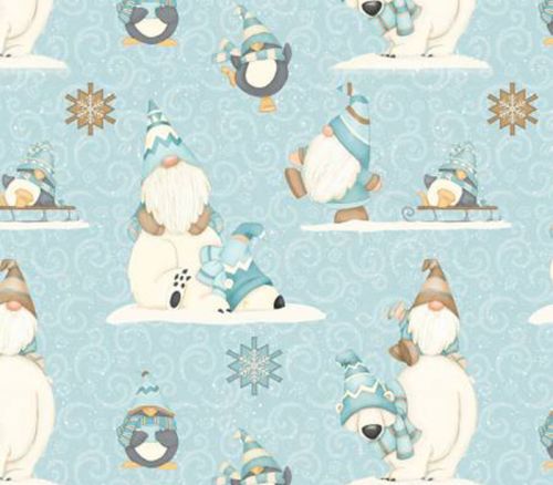Fabric - I Love Sn'Gnomies Flannel Polar Bears and Gnomes on Blue