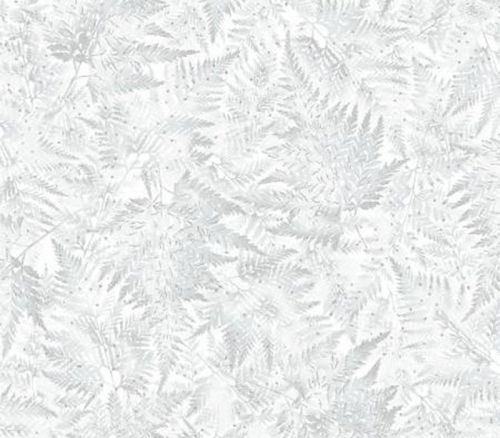 Fabric - Perch Ferns Allover in Ice White with Silver Metallic Highlights