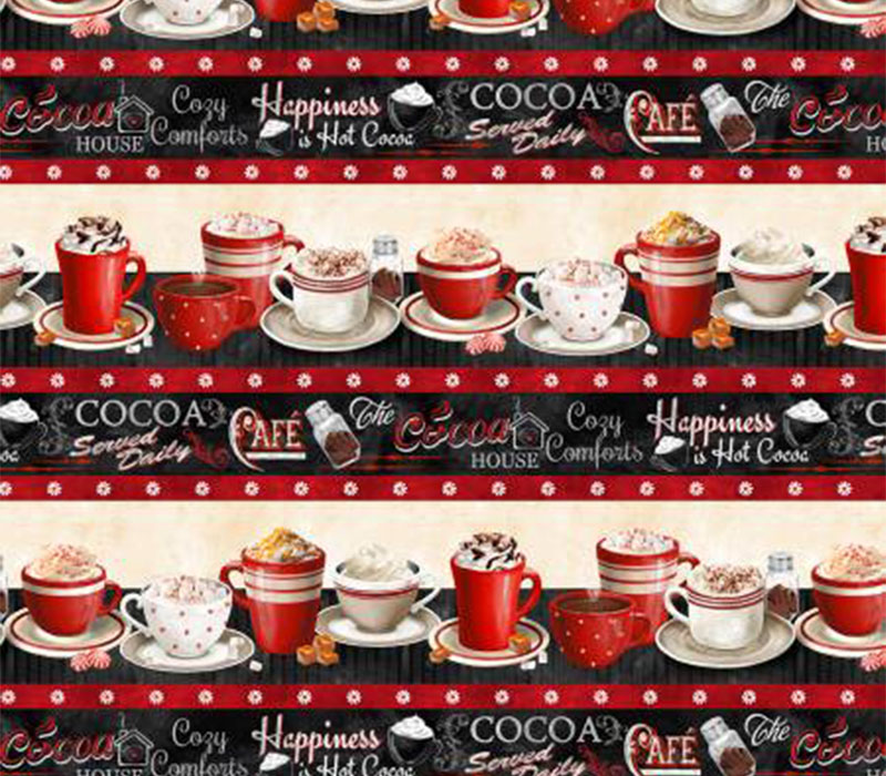 Fabric - Time for Hot Cocoa Mugs Novelty Stripe
