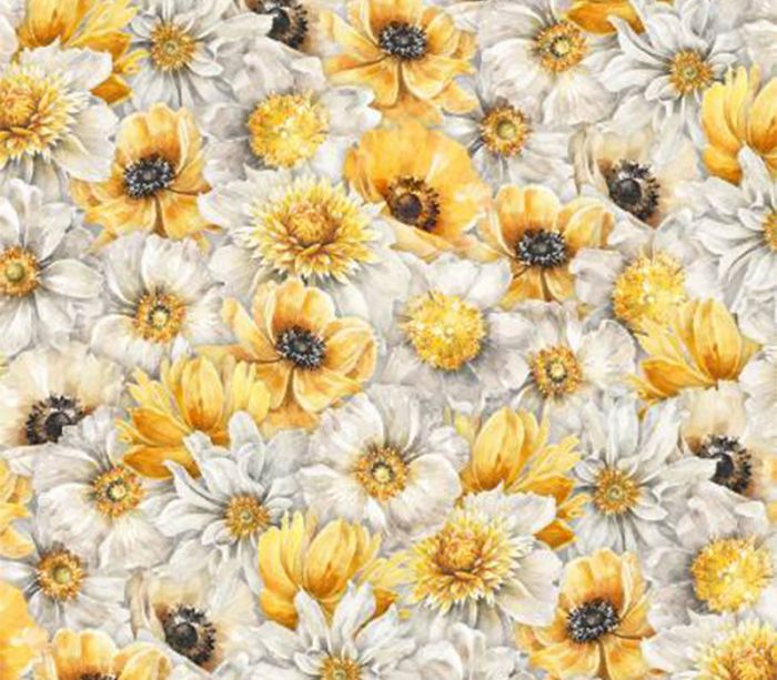 Fabric - Fields of Gold Allover Watercolor Floral Yellow and Gray