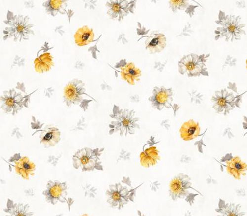 Fabric - Fields of Gold Small Floral Toss on White