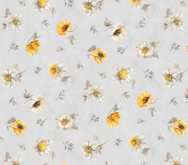 Fabric - Fields of Gold Small Floral Toss on Gray