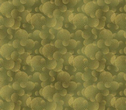Fabric - Majestic Japanese Dotted Circles Texture Gold Metallic on Green