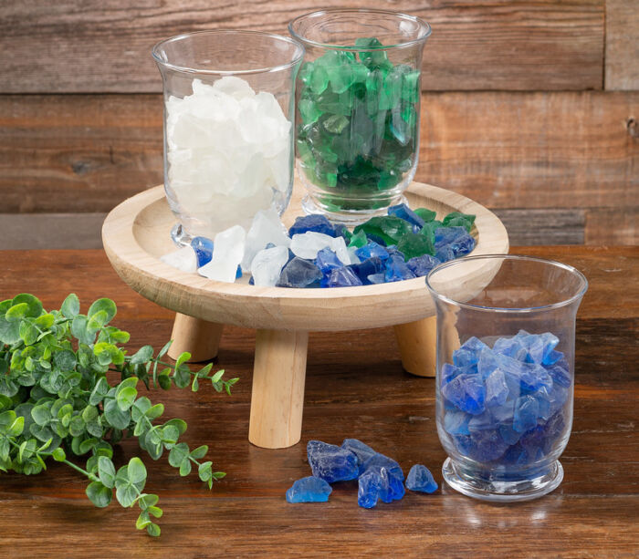 flared glass vase with seaglass