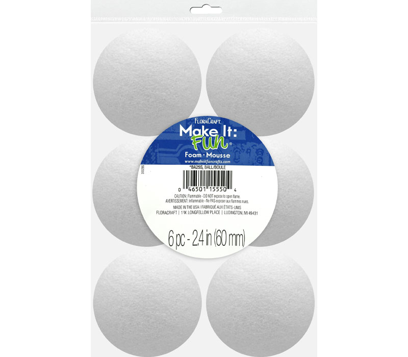 FloraCraft - Styrofoam Ball Package 2.4-inch 6 Piece White