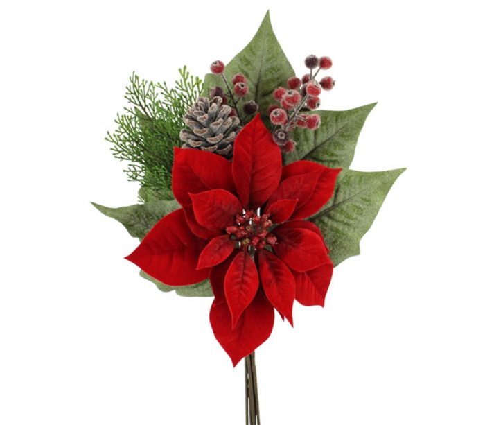 Poinsettia and Berry with Pinecone Bush - 20-inch