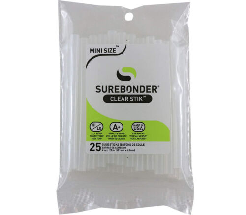 Surebonder DT-25 Made in the USA All Purpose Stik Mini Glue Sticks-All Temperature-Clear-5/16" D - 4" L Glue Stick-25 sticks per Bag