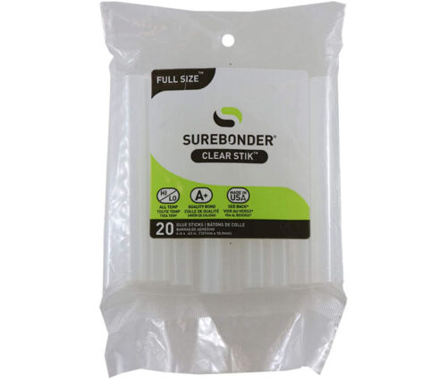 Surebonder DT-20 Made in the USA All Purpose Stick Glue Sticks-All Temperature-Clear-7/16" D - 4" L Glue Stick-20 Sticks per Bag