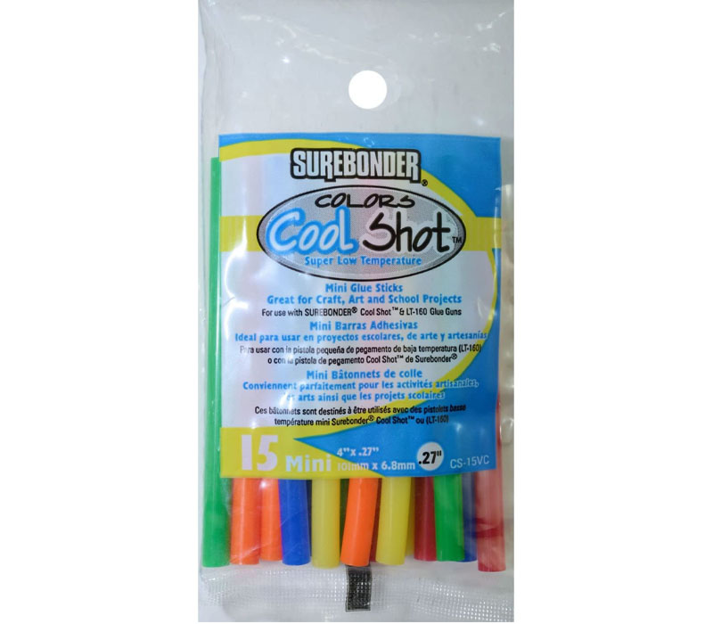 Surebonder CS-15VC Super Low Temperature Cool Shot Assorted Color Mini Glue Stick - 4-Inch x .27-Inch - 15 sticks