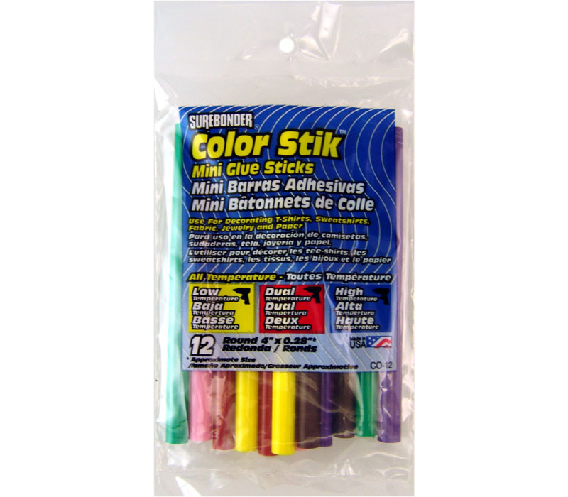 Surebonder CO-12V Mini All Temperature Colored Glue Stik-12 glue sticks-4" length 5/16" diameter