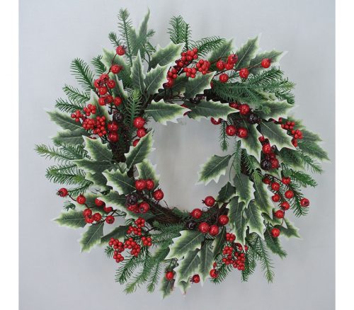 Pine and Holly Wreath with Crabapples - 24-inch