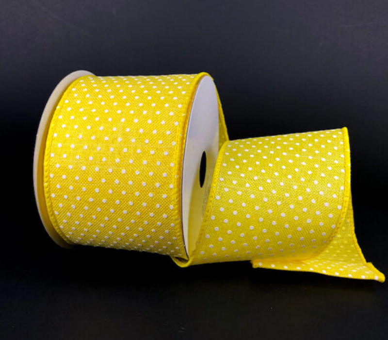 Wired Yellow Linen and White Microdot Ribbon