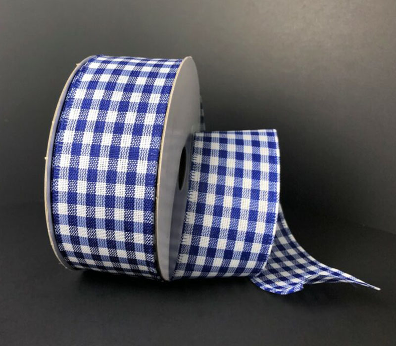 Wired Royal Blue and White Gingham Ribbon