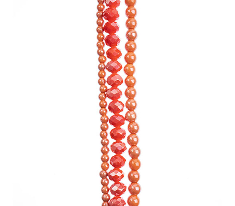 Crystal Lane - Faceted Rondelle and Round Orange Assorted 3 Strands