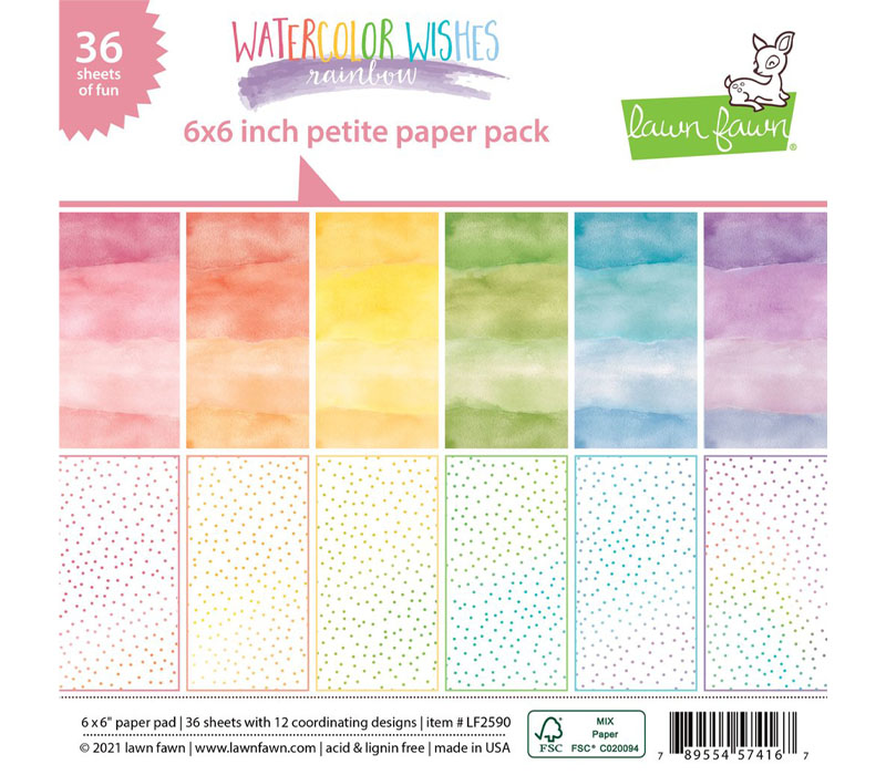 Lawn Fawn Paper Pad - 6-inch x 6-inch - Watercolor Wishes Rainbow