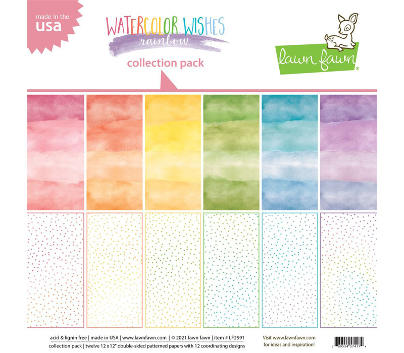 Lawn Fawn Paper Pad - 12x12 - Watercolor Rainbow Wishes
