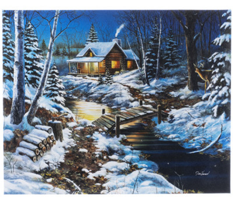 Light Up Canvas - Lighted Wintery Cabin