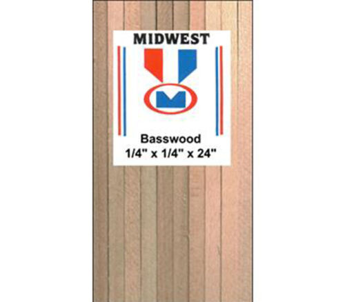 Basswood Strip - .25-inch x .25-inch x 24-inch