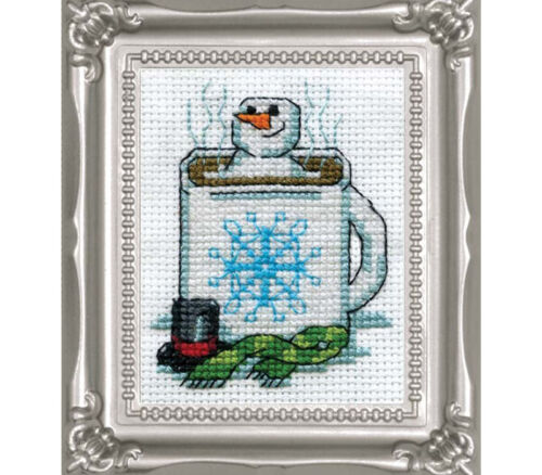 Cocoa Snowman in Mug 2-inch x 3-inch Cross Stitch Kit #519