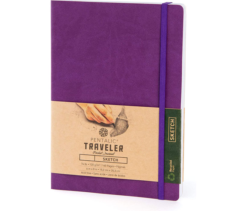 Pentalic Traveler's Sketch Book - 6-inch x 8-inch - Purple